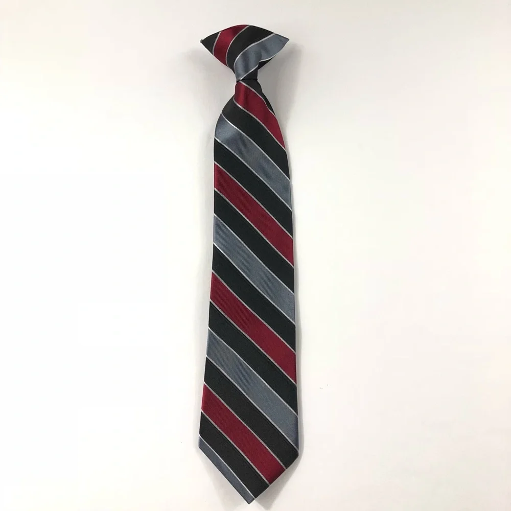 Toddler Boys Black Gray Red White Striped Clip On Neck Tie 2T
